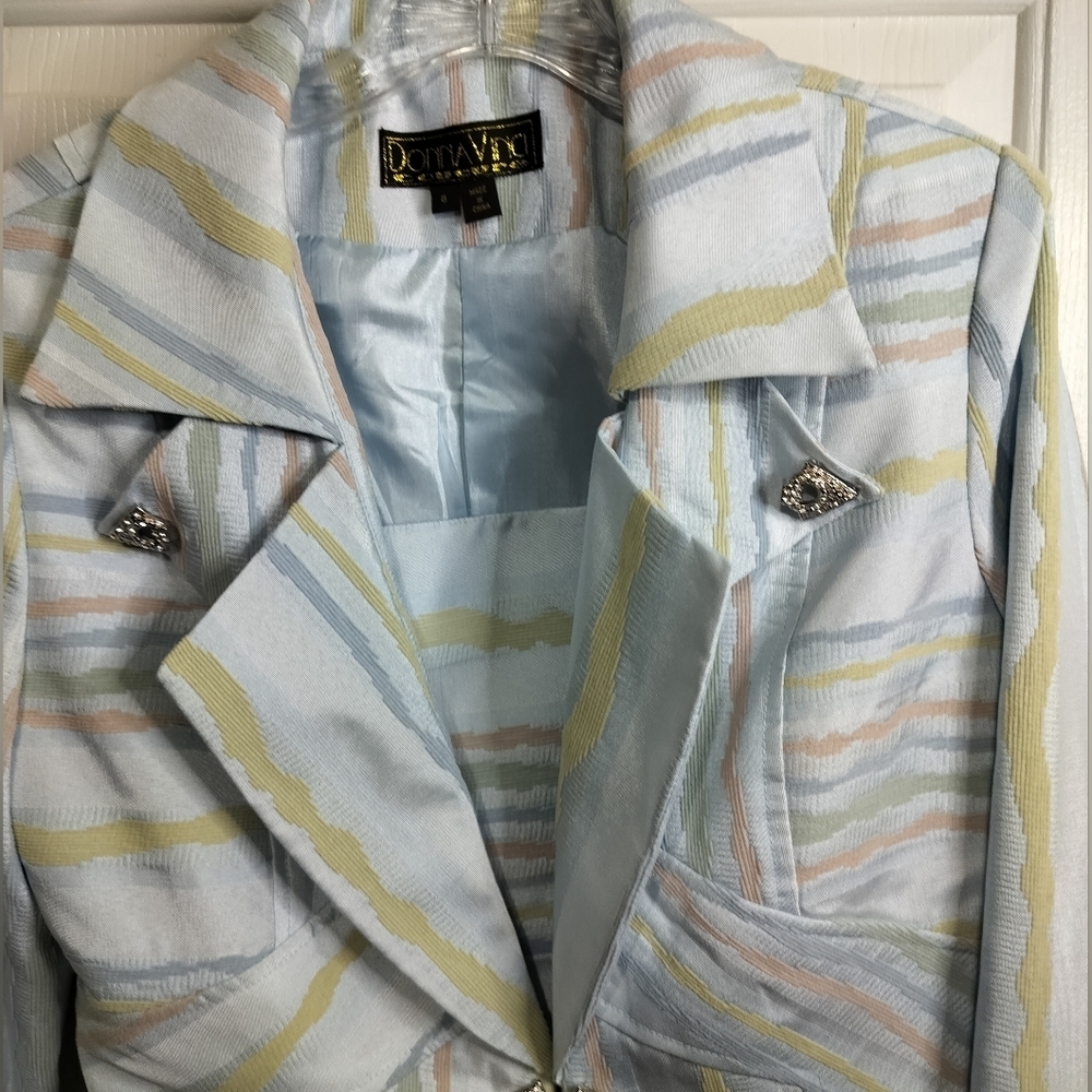 2870)Donna Vinci Couture 3 pcs Multicolor Striped Jewel Jacket Cami Skirt Suit 8 - Picture 15 of 16